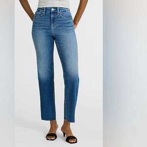 Express High Waisted Medium Wash FlexX Raw Hem Straight Ankle Jeans - Size L